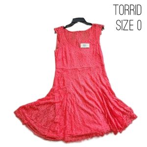 NWT Rusty red, coral color lace dress size 0 from Torrid.